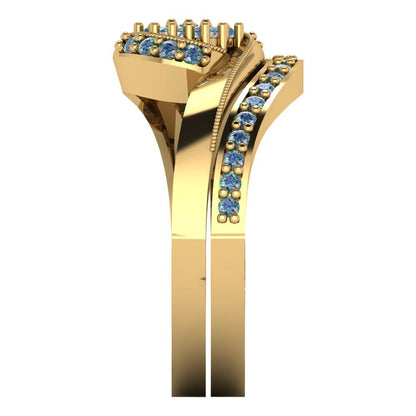 0.4 cttw Round Cut Blue Moissanite Bridal Set - Solid Yellow Gold Engagement Ring & Wedding Band