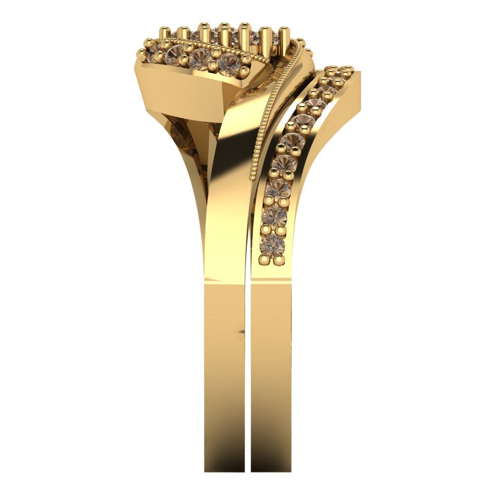 0.4 cttw Round Cut Simulated Champagne Diamond Bridal Set - Solid Yellow Gold Engagement Ring & Wedding Band