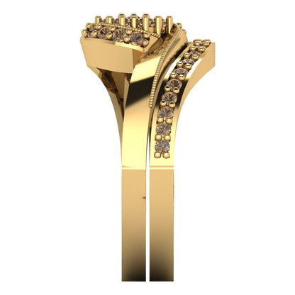 0.4 cttw Round Cut Simulated Champagne Diamond Bridal Set - Solid Yellow Gold Engagement Ring & Wedding Band