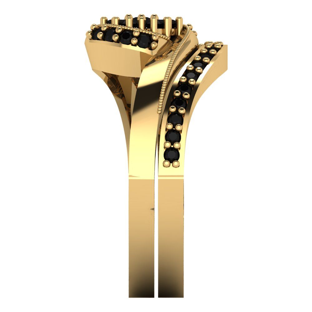 0.4 cttw Round Cut Natural Onyx Bridal Set - Solid Yellow Gold Engagement Ring & Wedding Band