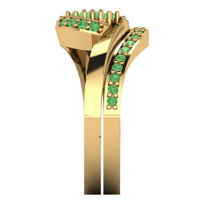 0.4 cttw Round Cut Simulated Green Diamond Bridal Set - Solid Yellow Gold Engagement Ring & Wedding Band