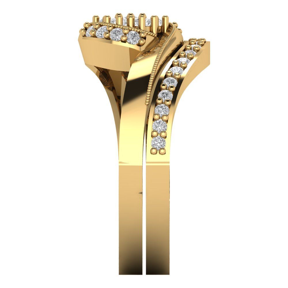 0.4 cttw Round Cut Zirconia Simulated Diamond Bridal Set - Solid Yellow Gold Engagement Ring & Wedding Band