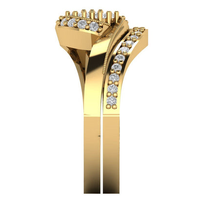 0.4 cttw Round Cut Zirconia Simulated Diamond Bridal Set - Solid Yellow Gold Engagement Ring & Wedding Band