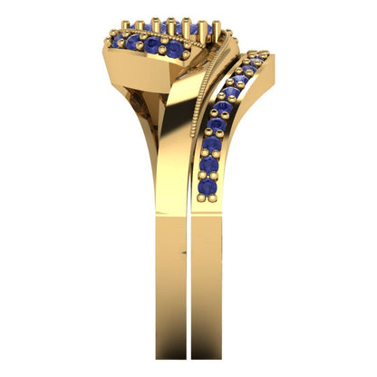 0.4 cttw Round Cut Simulated Tanzanite Bridal Set - Solid Yellow Gold Engagement Ring & Wedding Band