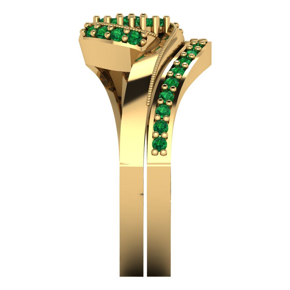 0.4 cttw Round Cut Simulated Emerald Bridal Set - Solid Yellow Gold Engagement Ring & Wedding Band