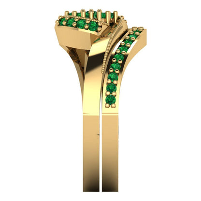 0.4 cttw Round Cut Simulated Emerald Bridal Set - Solid Yellow Gold Engagement Ring & Wedding Band
