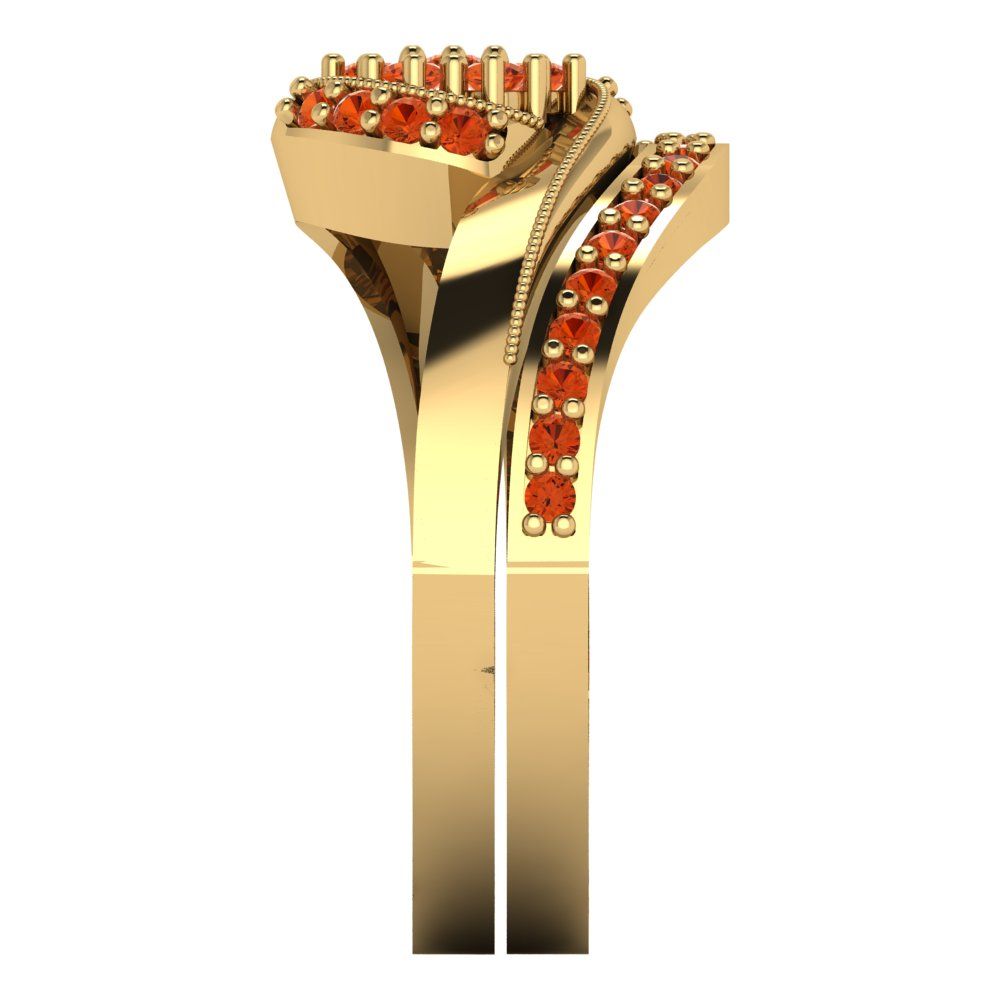 0.4 cttw Round Cut Simulated Red Diamond Bridal Set - Solid Yellow Gold Engagement Ring & Wedding Band