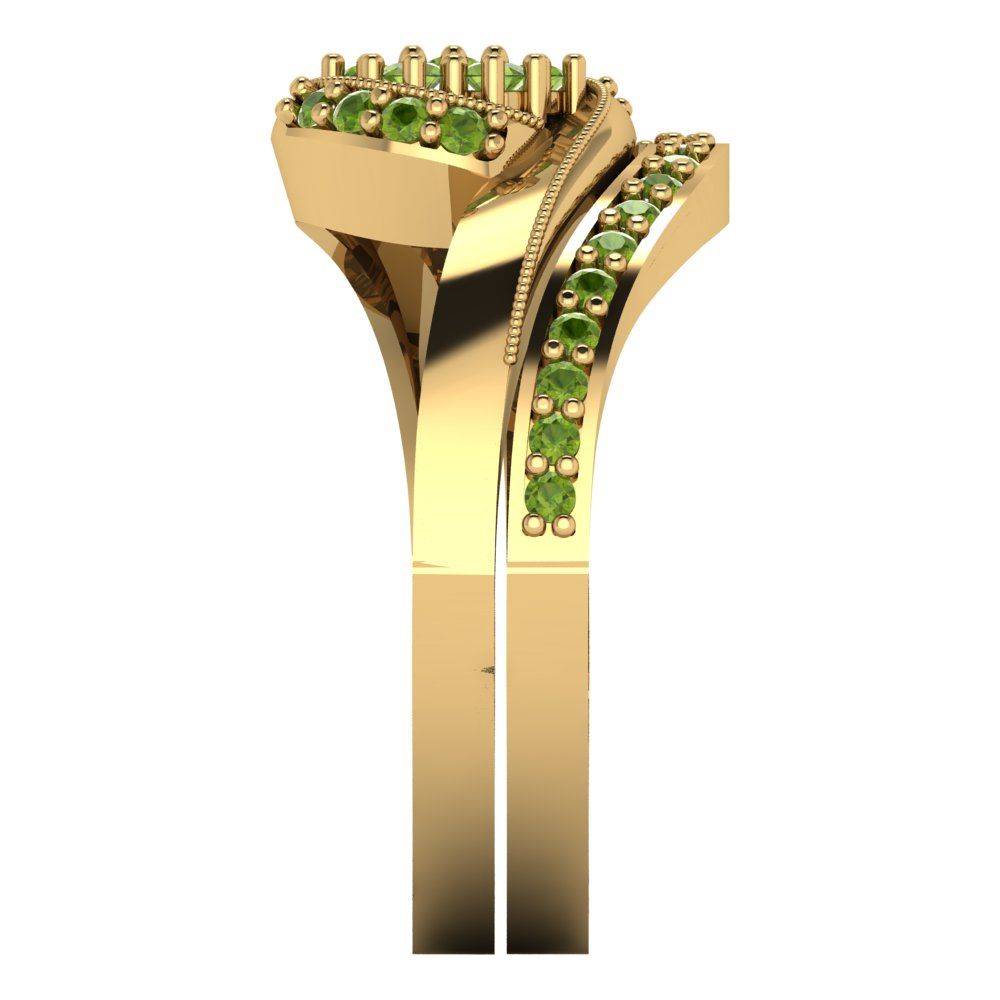 0.4 cttw Round Cut Natural Peridot Bridal Set - Solid Yellow Gold Engagement Ring & Wedding Band