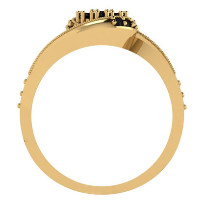 0.4 cttw Round Cut Natural Onyx Bridal Set - Solid Yellow Gold Engagement Ring & Wedding Band