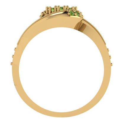 0.4 cttw Round Cut Natural Peridot Bridal Set - Solid Yellow Gold Engagement Ring & Wedding Band