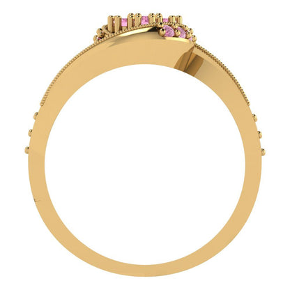 0.4 cttw Round Cut Simulated Pink Diamond Bridal Set - Solid Yellow Gold Engagement Ring & Wedding Band