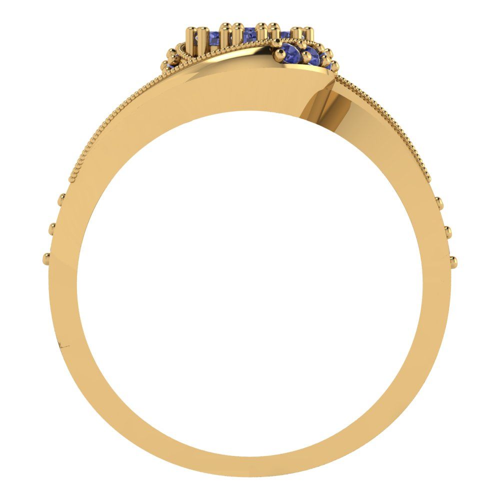 0.4 cttw Round Cut Simulated Tanzanite Bridal Set - Solid Yellow Gold Engagement Ring & Wedding Band