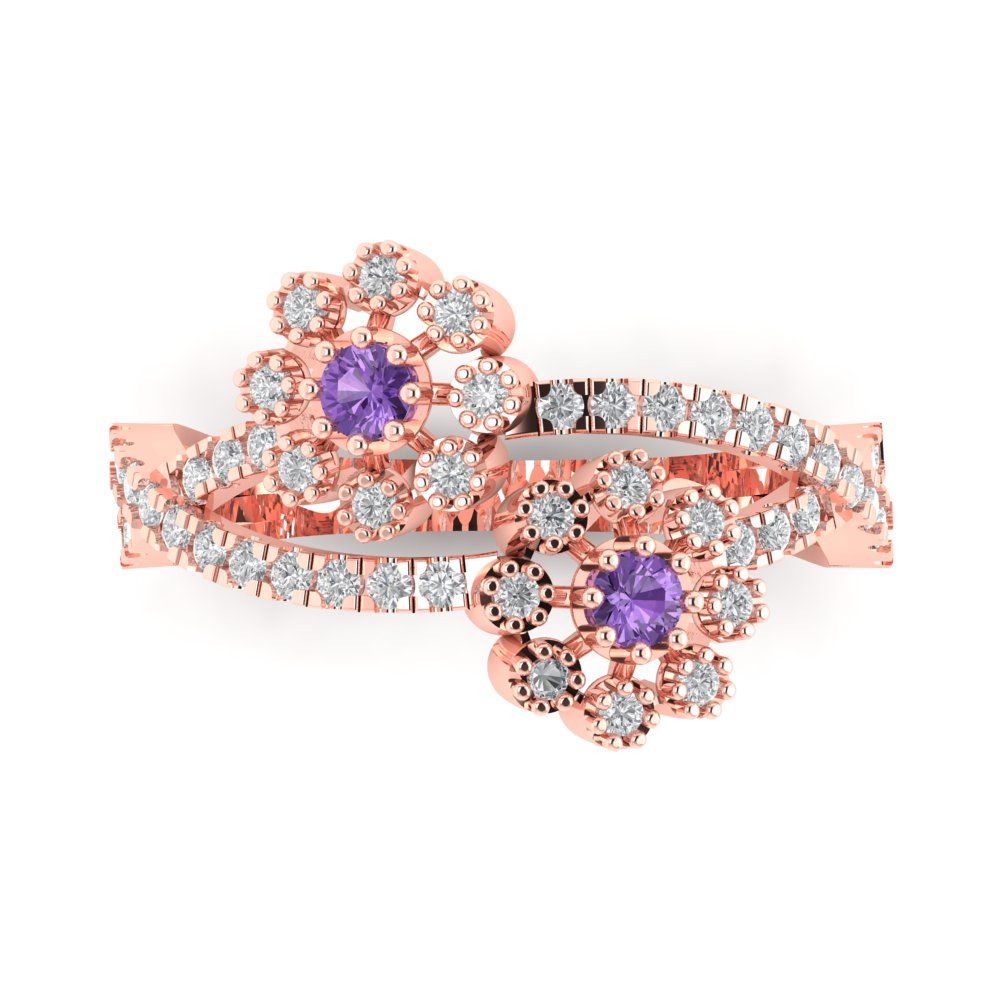 0.48 cttw Simulated Alexandrite Hidden Halo Engagement Ring - Solid Rose Gold (VVS1, Round Cut,2.5mm)