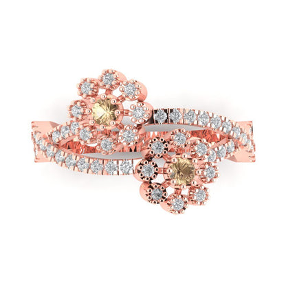 0.48 cttw Yellow Moissanite Hidden Halo Engagement Ring - Solid Rose Gold (VVS1, Round Cut,2.5mm)