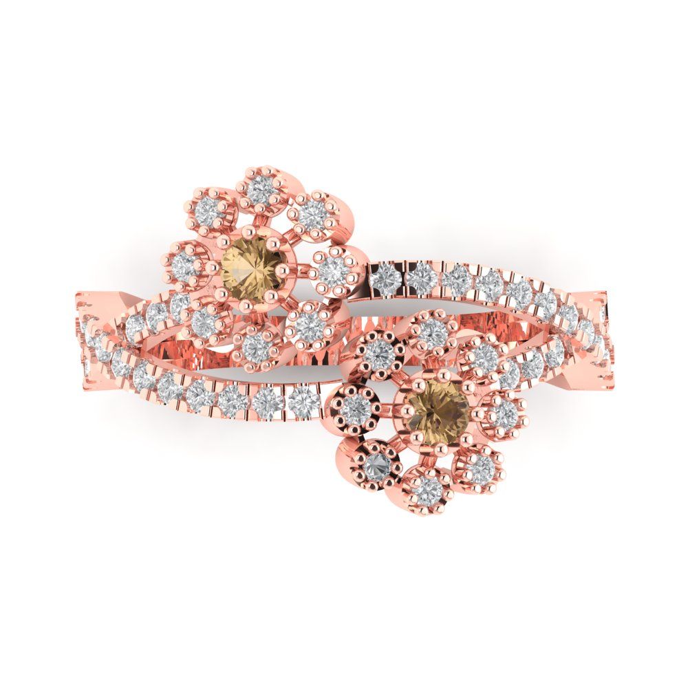 0.48 cttw Zirconia Simulated Champagne Diamond Hidden Halo Engagement Ring - Solid Rose Gold (VVS1, Round Cut,2.5mm)