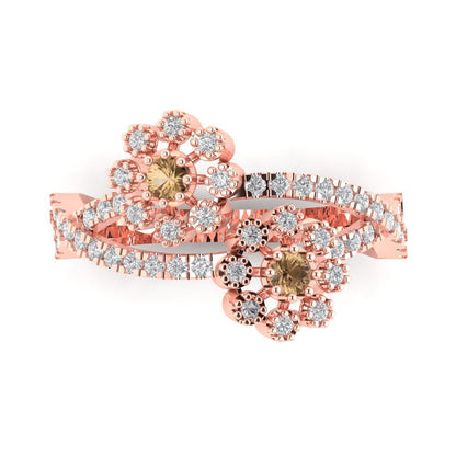 0.48 cttw Zirconia Simulated Champagne Diamond Hidden Halo Engagement Ring - Solid Rose Gold (VVS1, Round Cut,2.5mm)