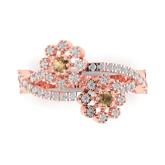 0.48 cttw Zirconia Simulated Champagne Diamond Hidden Halo Engagement Ring - Solid Rose Gold (VVS1, Round Cut,2.5mm)