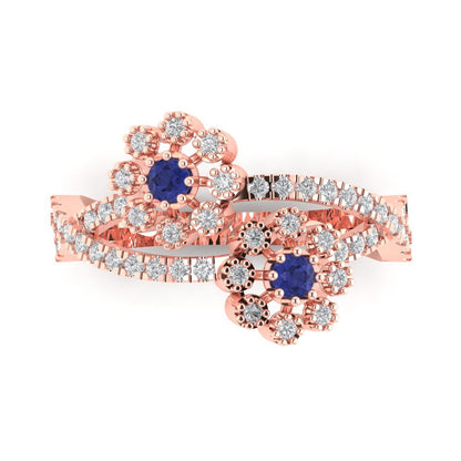 0.48 cttw Simulated Tanzanite Hidden Halo Engagement Ring - Solid Rose Gold (VVS1, Round Cut,2.5mm)