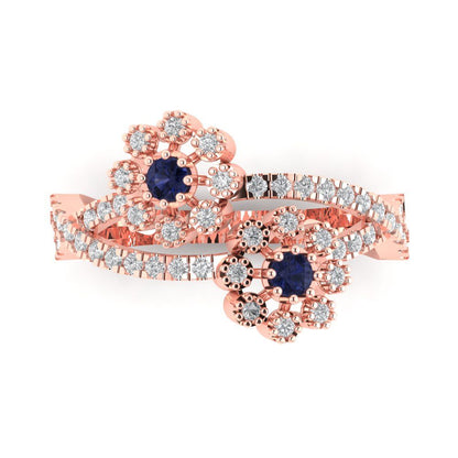 0.48 cttw Simulated Blue Sapphire Hidden Halo Engagement Ring - Solid Rose Gold (VVS1, Round Cut,2.5mm)