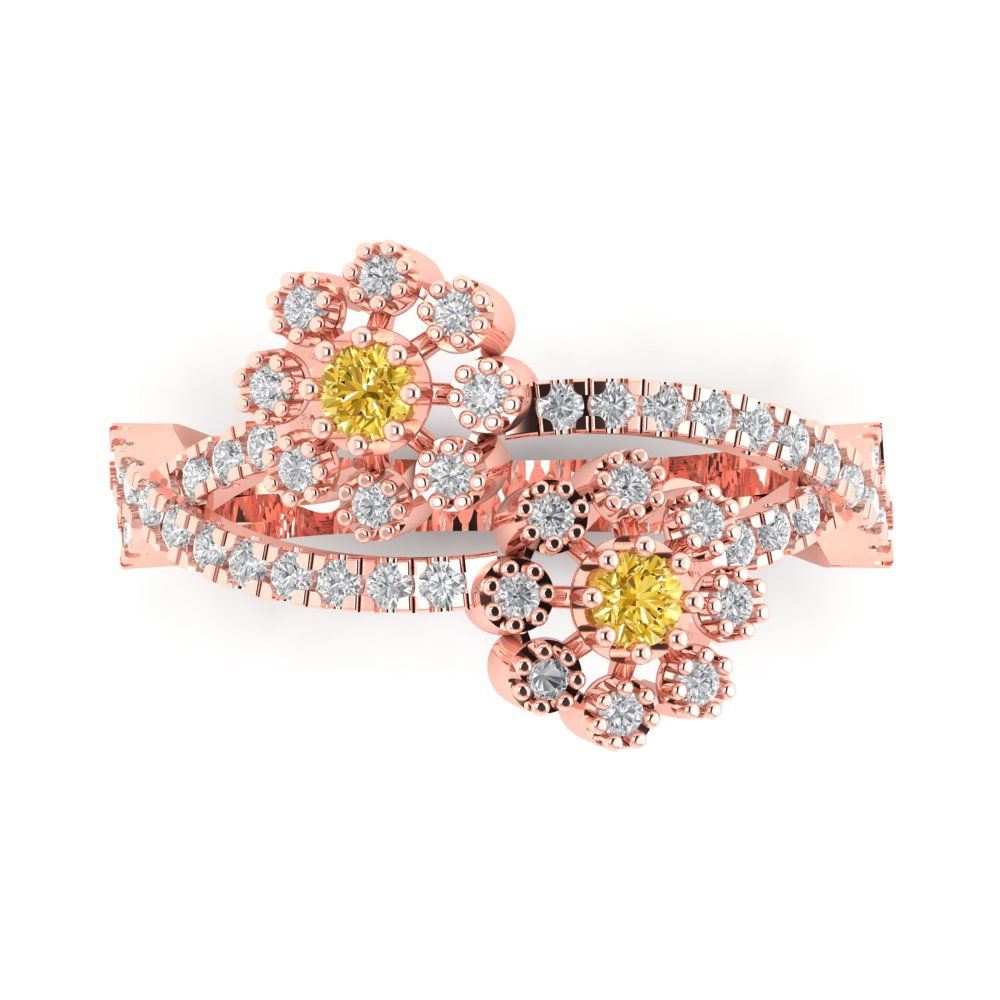 0.48 cttw Zirconia Simulated Yellow Diamond Hidden Halo Engagement Ring - Solid Rose Gold (VVS1, Round Cut,2.5mm)
