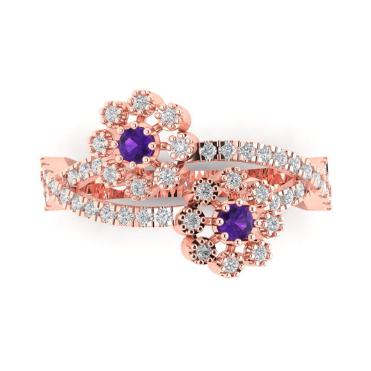 0.48 cttw Natural Amethyst Hidden Halo Engagement Ring - Solid Rose Gold (VVS1, Round Cut,2.5mm)