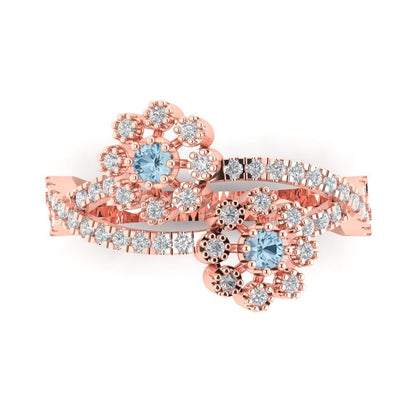 0.48 cttw Natural Sky Blue Topaz Hidden Halo Engagement Ring - Solid Rose Gold (VVS1, Round Cut,2.5mm)