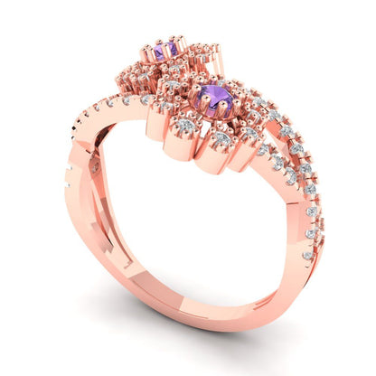 0.48 cttw Simulated Alexandrite Hidden Halo Engagement Ring - Solid Rose Gold (VVS1, Round Cut,2.5mm)