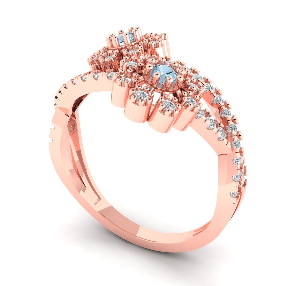 0.48 cttw Natural Aquamarine Hidden Halo Engagement Ring - Solid Rose Gold (VVS1, Round Cut,2.5mm)
