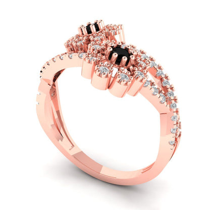 0.48 cttw Natural Onyx Hidden Halo Engagement Ring - Solid Rose Gold (VVS1, Round Cut,2.5mm)