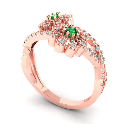 0.48 cttw Simulated Emerald Hidden Halo Engagement Ring - Solid Rose Gold (VVS1, Round Cut,2.5mm)
