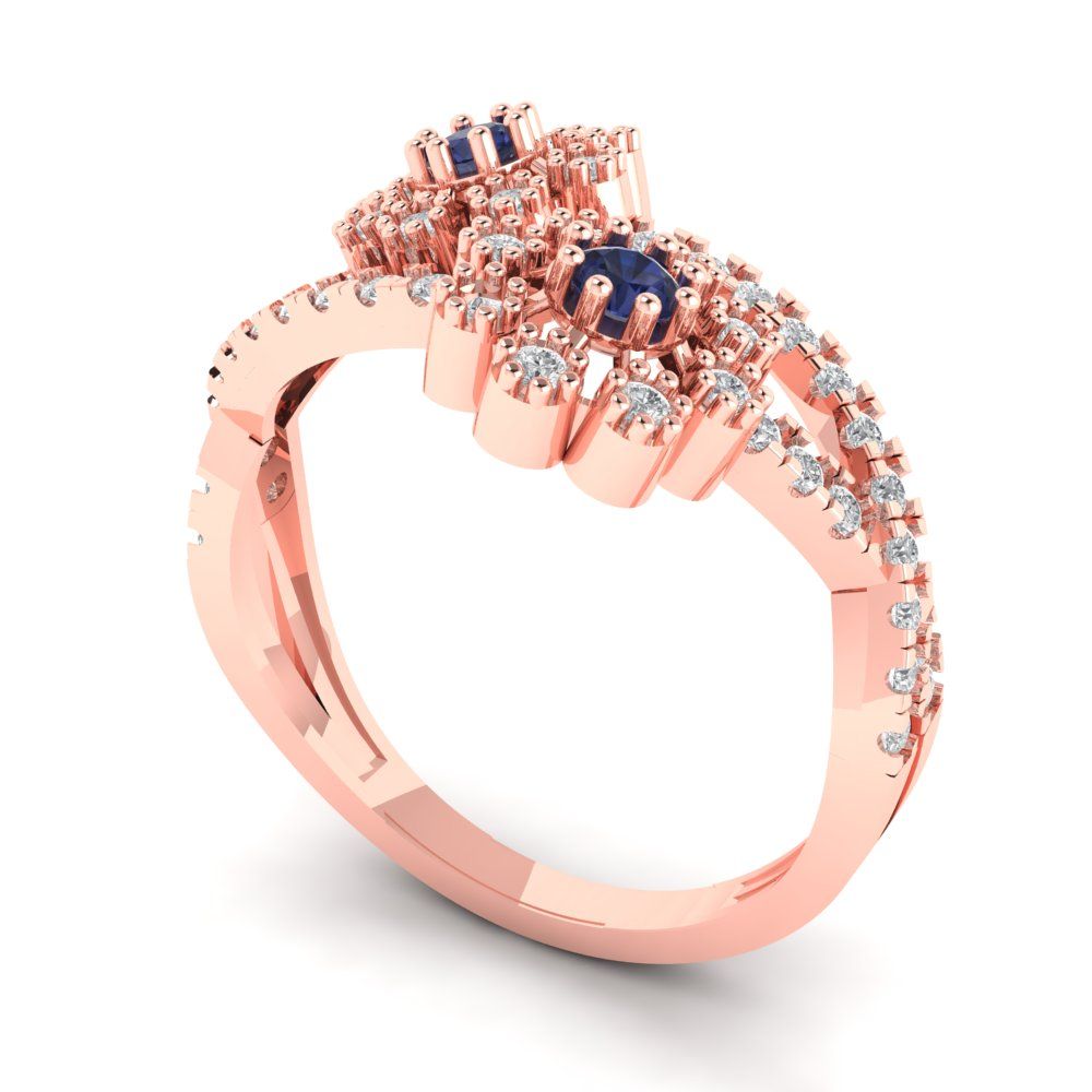 0.48 cttw Simulated Blue Sapphire Hidden Halo Engagement Ring - Solid Rose Gold (VVS1, Round Cut,2.5mm)