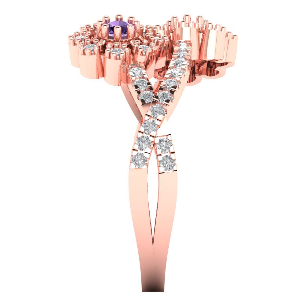 0.48 cttw Simulated Alexandrite Hidden Halo Engagement Ring - Solid Rose Gold (VVS1, Round Cut,2.5mm)
