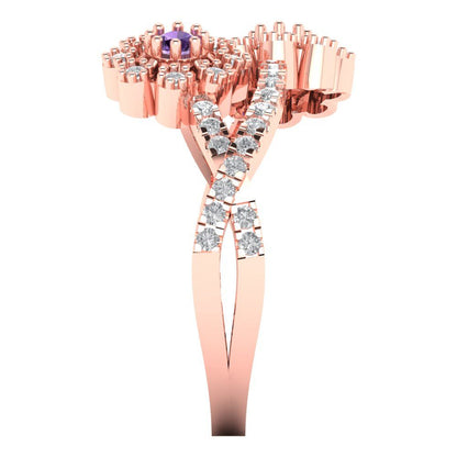 0.48 cttw Simulated Alexandrite Hidden Halo Engagement Ring - Solid Rose Gold (VVS1, Round Cut,2.5mm)