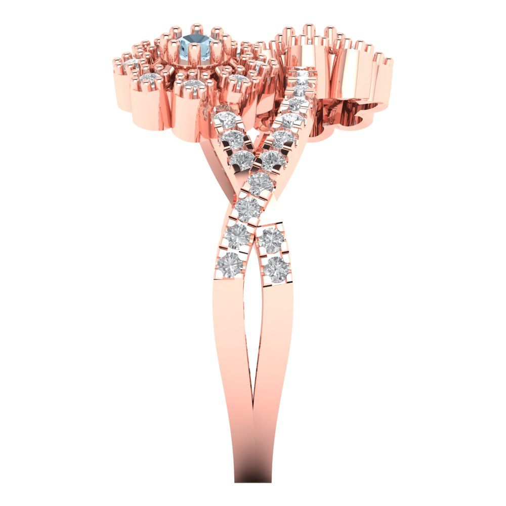 0.48 cttw Natural Swiss Blue Topaz Hidden Halo Engagement Ring - Solid Rose Gold (VVS1, Round Cut,2.5mm)