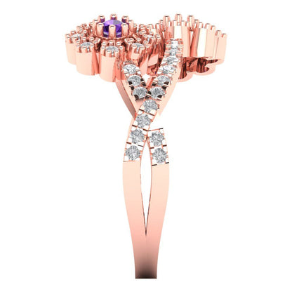0.48 cttw Natural Amethyst Hidden Halo Engagement Ring - Solid Rose Gold (VVS1, Round Cut,2.5mm)