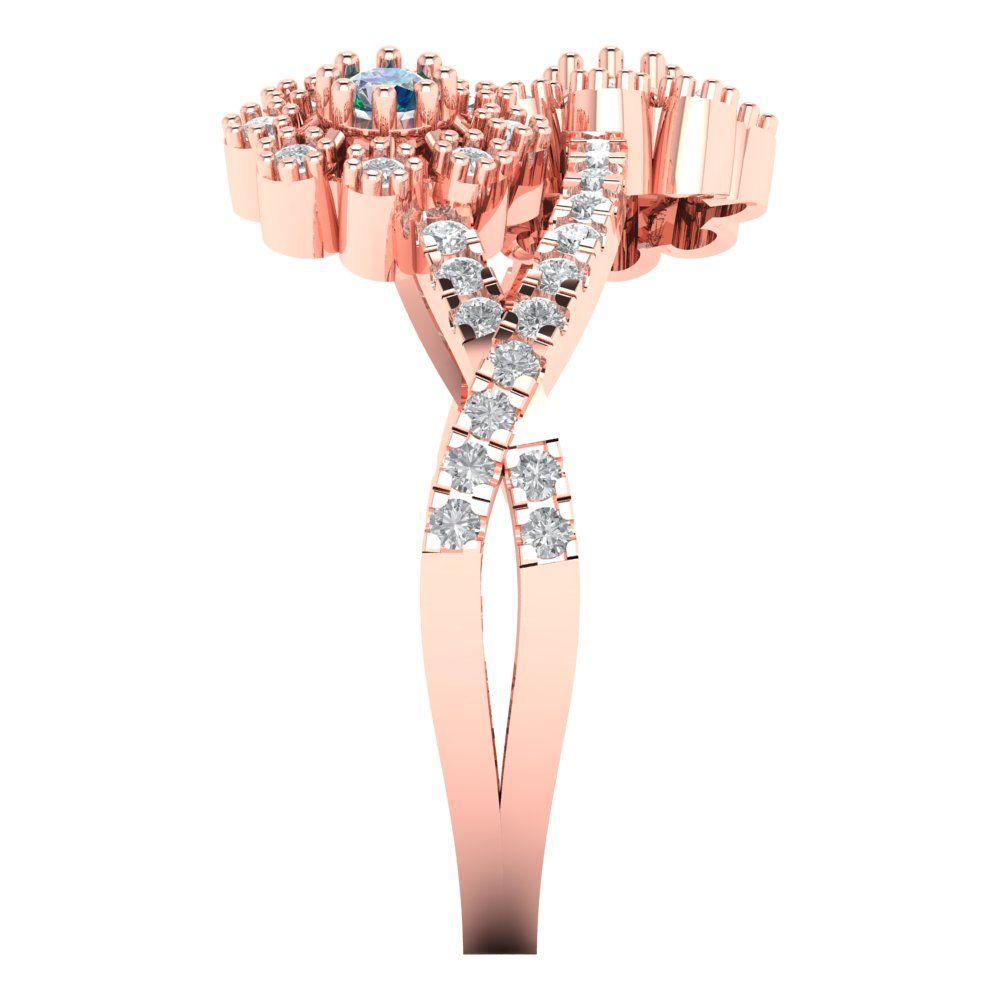 0.48 cttw Blue Moissanite Hidden Halo Engagement Ring - Solid Rose Gold (VVS1, Round Cut,2.5mm)