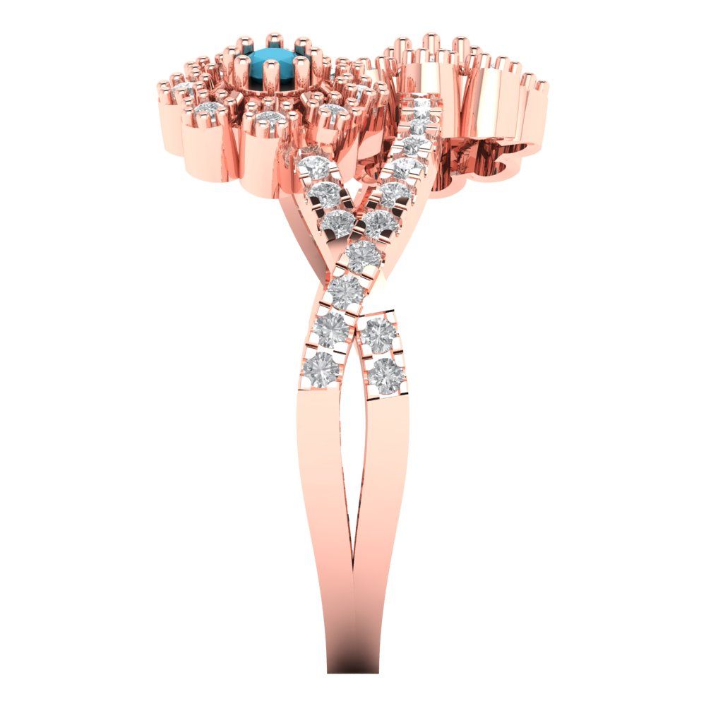 0.48 cttw Simulated Turquoise Hidden Halo Engagement Ring - Solid Rose Gold (VVS1, Round Cut,2.5mm)