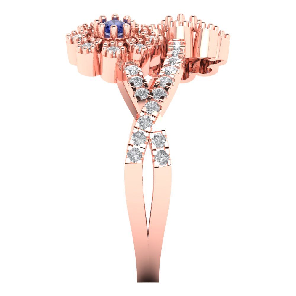 0.48 cttw Simulated Tanzanite Hidden Halo Engagement Ring - Solid Rose Gold (VVS1, Round Cut,2.5mm)