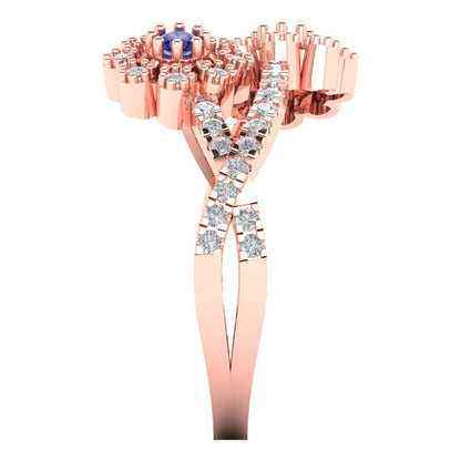0.48 cttw Simulated Tanzanite Hidden Halo Engagement Ring - Solid Rose Gold (VVS1, Round Cut,2.5mm)