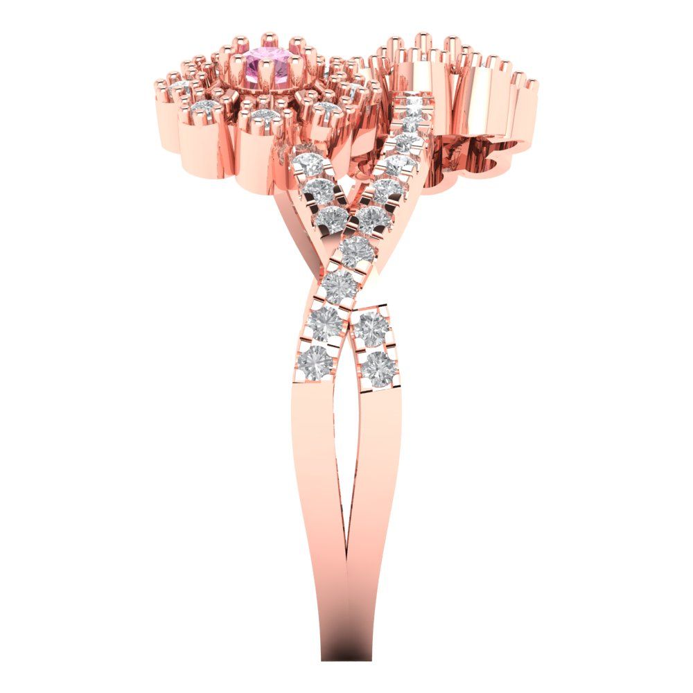 0.48 cttw Zirconia Simulated Pink Diamond Hidden Halo Engagement Ring - Solid Rose Gold (VVS1, Round Cut,2.5mm)