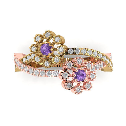 0.48 cttw Simulated Alexandrite Hidden Halo Engagement Ring - Solid Yellow/Rose Gold (VVS1, Round Cut,2.5mm)