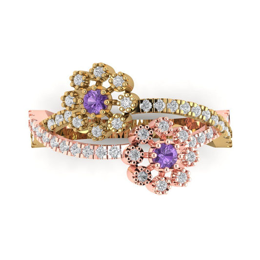 0.48 cttw Simulated Alexandrite Hidden Halo Engagement Ring - Solid Yellow/Rose Gold (VVS1, Round Cut,2.5mm)