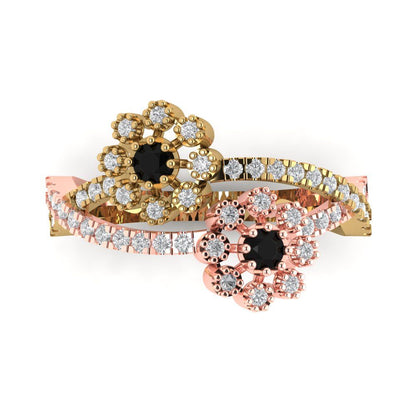 0.48 cttw Natural Onyx Hidden Halo Engagement Ring - Solid Yellow/Rose Gold (VVS1, Round Cut,2.5mm)
