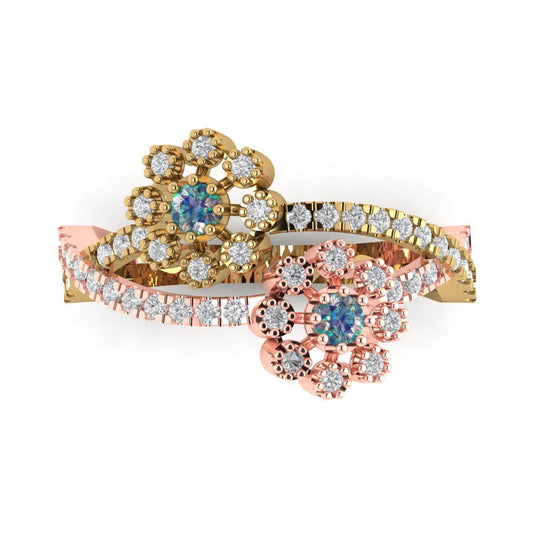0.48 cttw Blue Moissanite Hidden Halo Engagement Ring - Solid Yellow/Rose Gold (VVS1, Round Cut,2.5mm)
