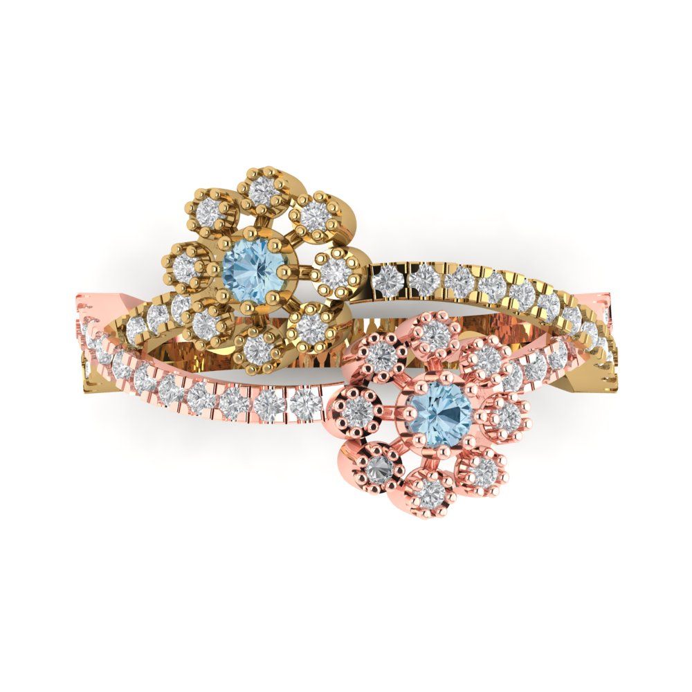 0.48 cttw Natural Swiss Blue Topaz Hidden Halo Engagement Ring - Solid Yellow/Rose Gold (VVS1, Round Cut,2.5mm)