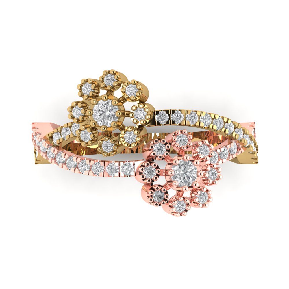 0.48 cttw Moissanite Hidden Halo Engagement Ring - Solid Yellow/Rose Gold (VVS1, Round Cut,2.5mm)