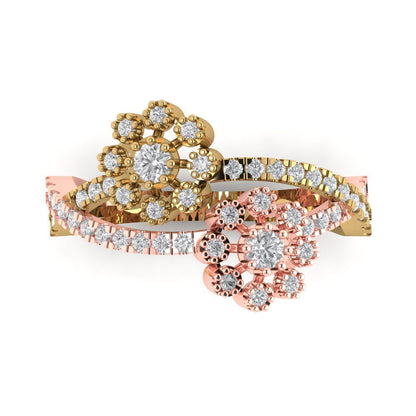 0.48 cttw Moissanite Hidden Halo Engagement Ring - Solid Yellow/Rose Gold (VVS1, Round Cut,2.5mm)