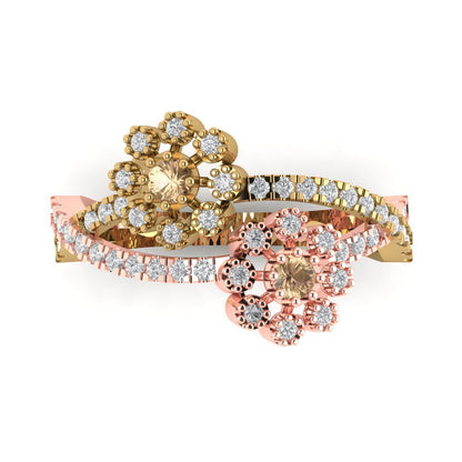 0.48 cttw Yellow Moissanite Hidden Halo Engagement Ring - Solid Yellow/Rose Gold (VVS1, Round Cut,2.5mm)