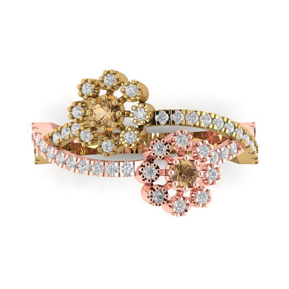0.48 cttw Zirconia Simulated Champagne Diamond Hidden Halo Engagement Ring - Solid Yellow/Rose Gold (VVS1, Round Cut,2.5mm)