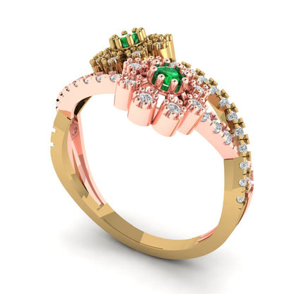 0.48 cttw Simulated Emerald Hidden Halo Engagement Ring - Solid Yellow/Rose Gold (VVS1, Round Cut,2.5mm)